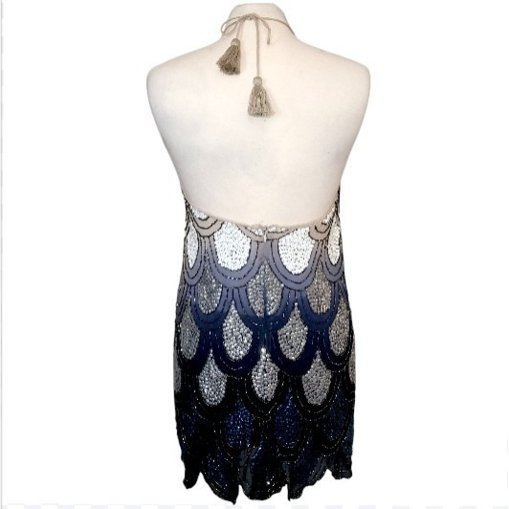 NBD Revolve Black Ombre Dame Mini Dress Halter Scallop Sequin Flapper Cocktail S - Picture 4 of 10